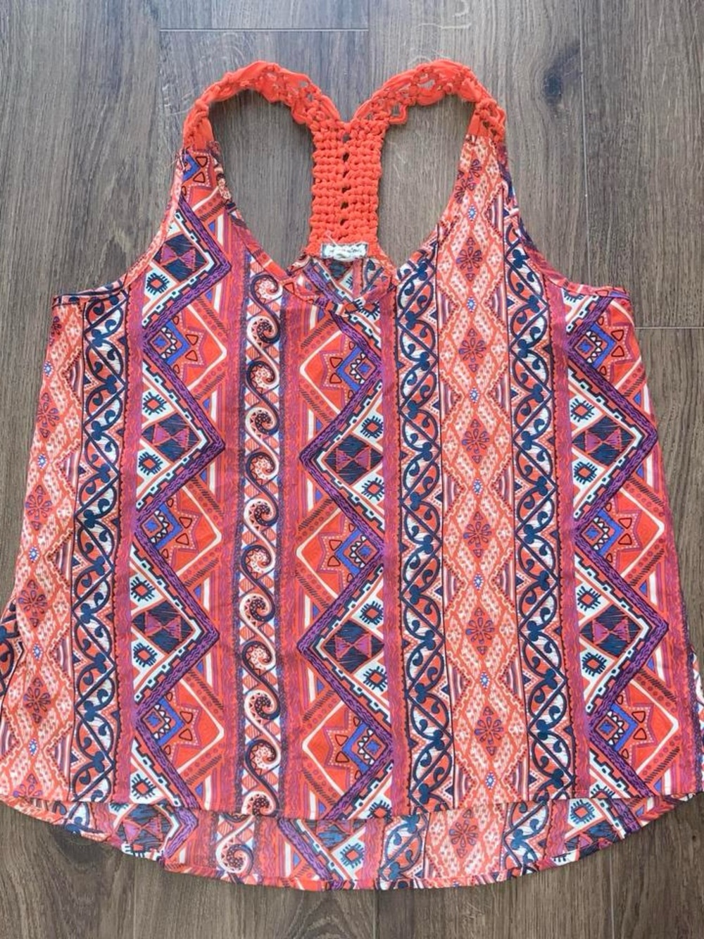 Eyeshadow Orange Multicolor Crochet Racerback Tank
